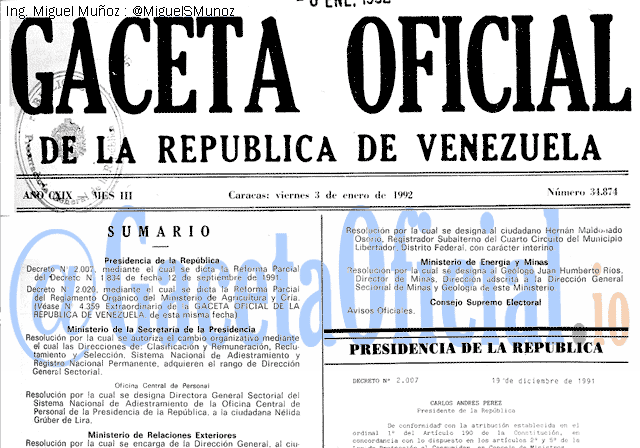 Gaceta Oficial 34874 del 3 Enero 1992