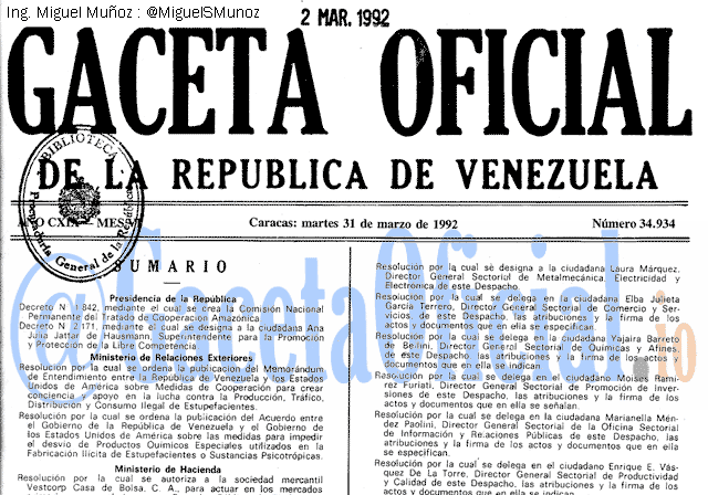 Gaceta Oficial 34934 del 31 Marzo 1992
