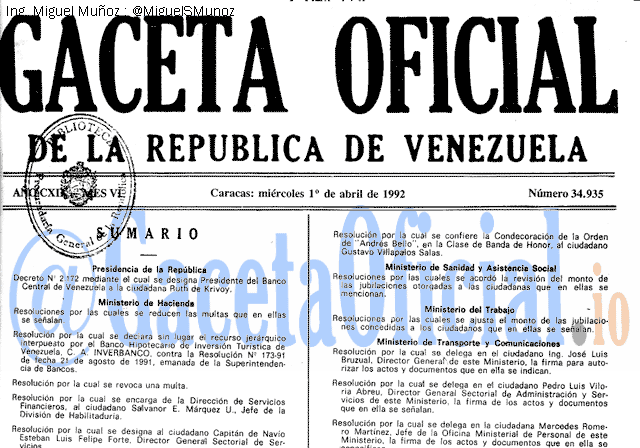 Gaceta Oficial 34935 del 1 Abril 1992