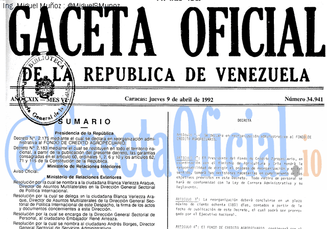 Gaceta Oficial 34941 del 9 Abril 1992