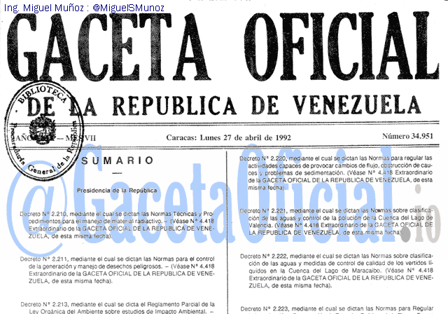 Gaceta Oficial 34951 del 27 Abril 1992