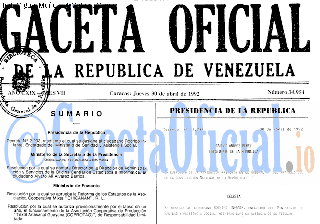 Gaceta Oficial 34954 del 30 Abril 1992