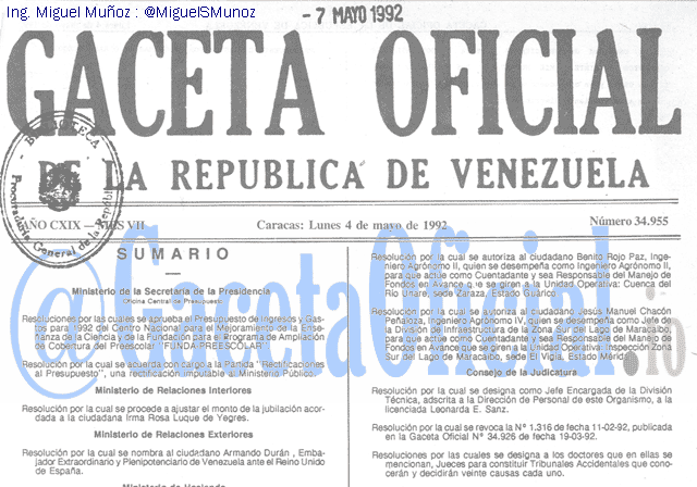 Gaceta Oficial 34955 del 4 Mayo 1992
