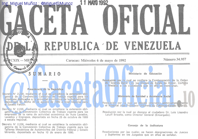 Gaceta Oficial 34957 del 6 Mayo 1992