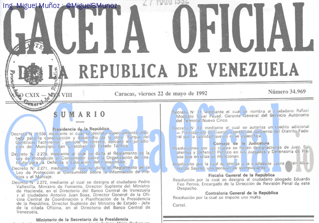 Gaceta Oficial 34969 del 22 Mayo 1992