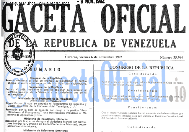 Gaceta Oficial 35086 del 6 Noviembre 1992