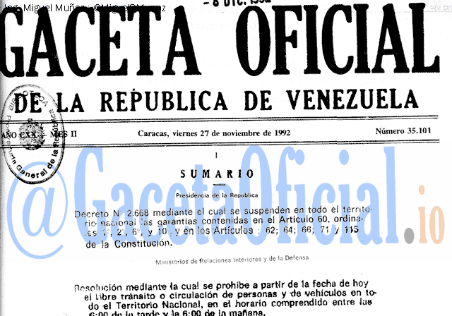 Gaceta Oficial 35101 del 27 Noviembre 1992