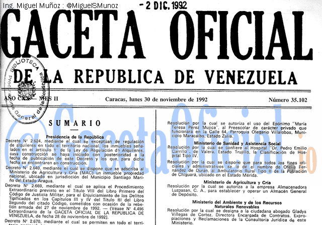 Gaceta Oficial 35102 del 30 Noviembre 1992