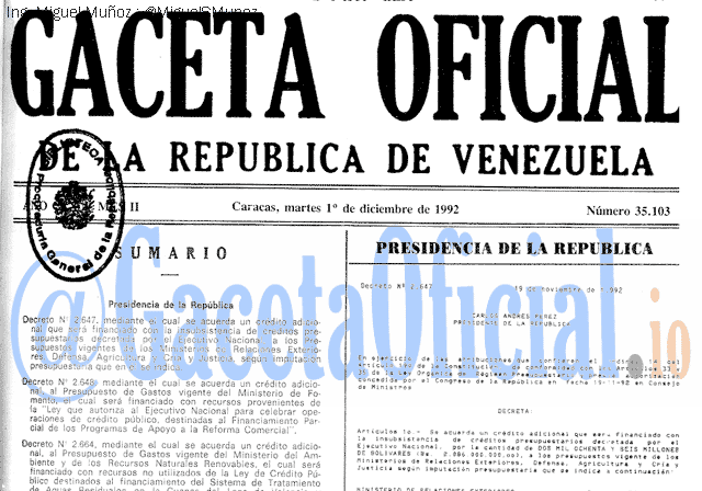Gaceta Oficial 35103 del 1 Diciembre 1992
