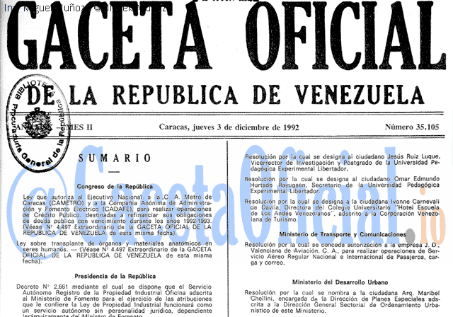 Gaceta Oficial 35105 del 3 Diciembre 1992