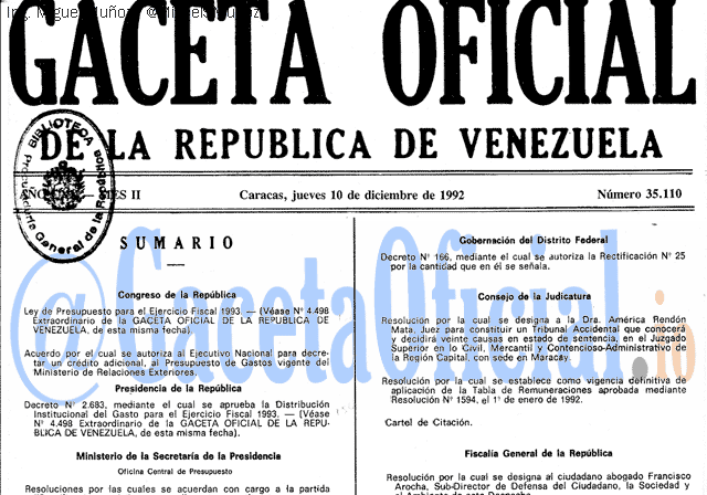 Gaceta Oficial 35110 del 10 Diciembre 1992