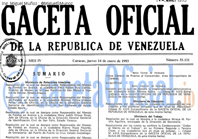 Gaceta Oficial 35131 del 14 Enero 1993