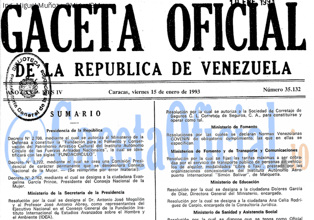 Gaceta Oficial 35132 del 15 Enero 1993
