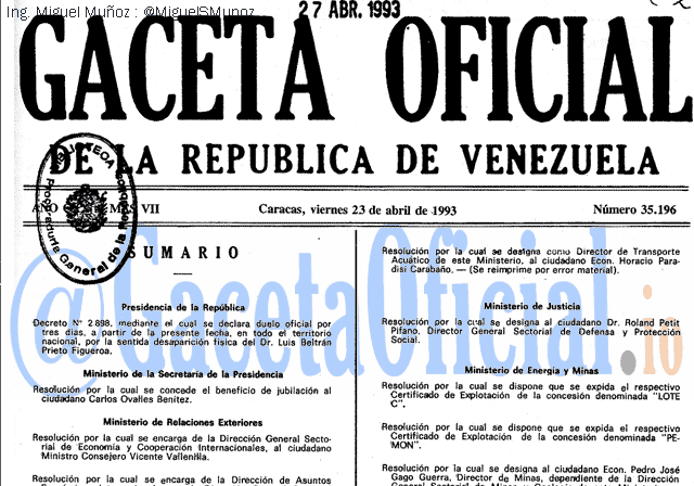 Gaceta Oficial 35196 del 23 Abril 1993