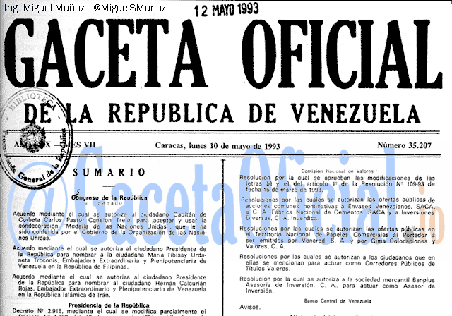 Gaceta Oficial 35207 del 10 Mayo 1993