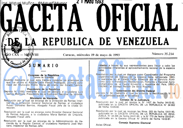 Gaceta Oficial 35214 del 19 Mayo 1993