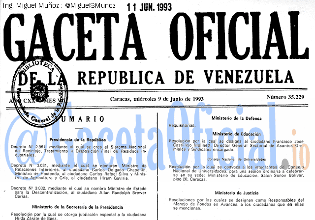 Gaceta Oficial 35229 del 9 Junio 1993