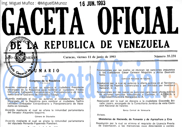 Gaceta Oficial 35231 del 11 Junio 1993