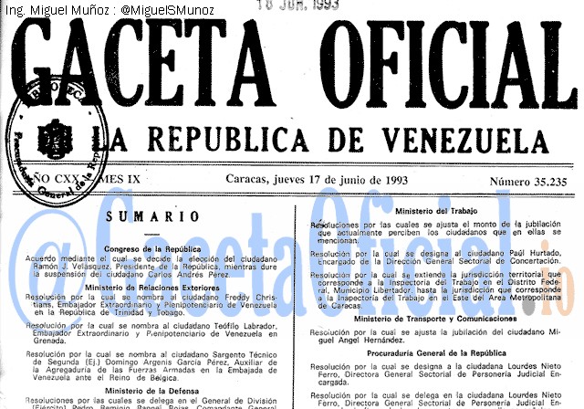 Gaceta Oficial 35235 del 17 Junio 1993