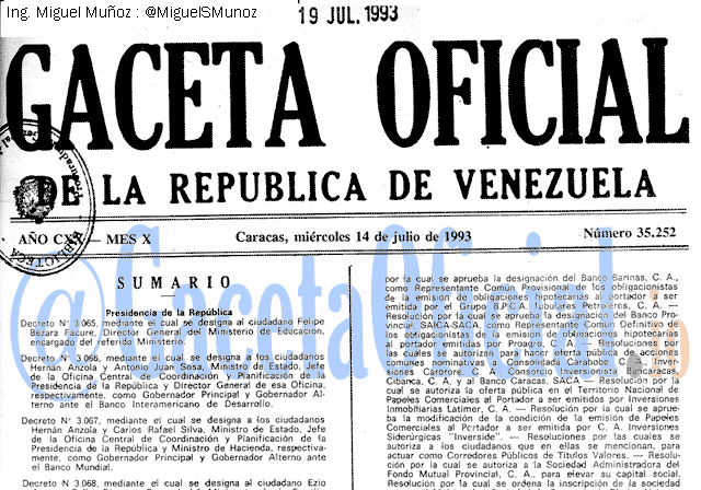 Gaceta Oficial 35252 del 14 Julio 1993