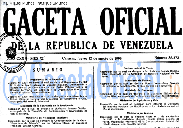 Gaceta Oficial 35273 del 12 Agosto 1993