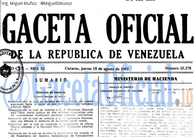 Gaceta Oficial 35278 del 19 Agosto 1993
