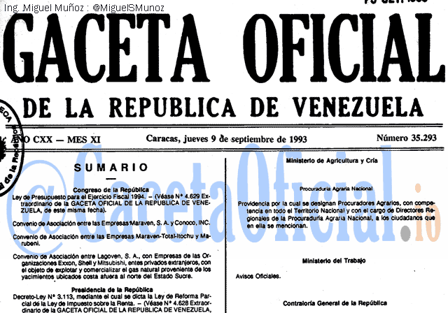 Gaceta Oficial 35293 del 9 Septiembre 1993