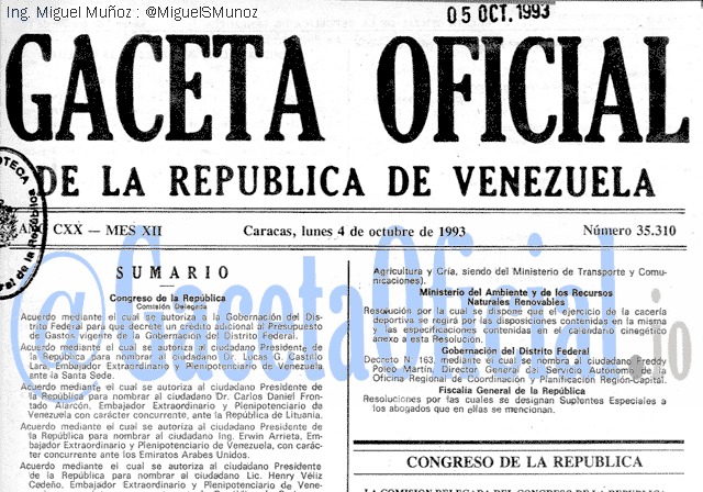Gaceta Oficial 35310 del 4 Octubre 1993