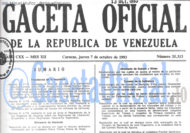 Gaceta Oficial 35313 del 7 Octubre 1993