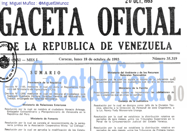 Gaceta Oficial 35319 del 18 Octubre 1993