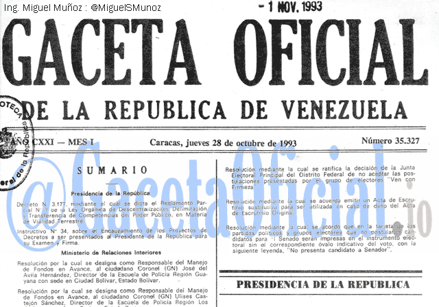 Gaceta Oficial 35327 del 28 Octubre 1993
