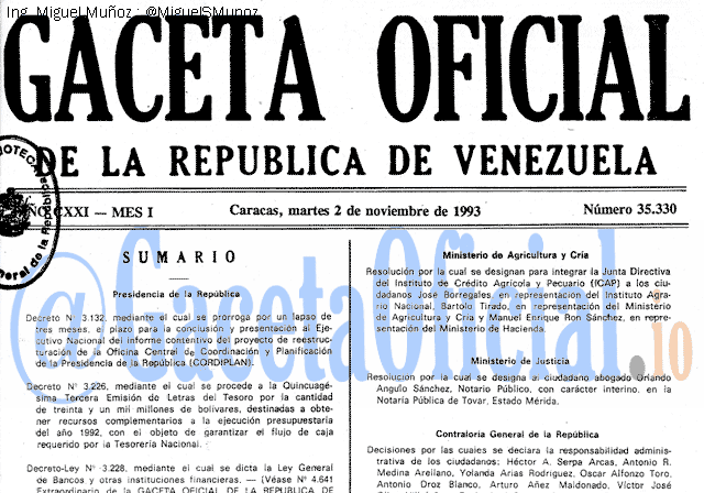 Gaceta Oficial 35330 del 2 Noviembre 1993