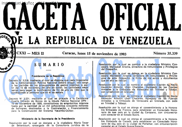 Gaceta Oficial 35339 del 15 Noviembre 1993