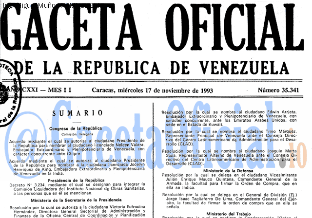 Gaceta Oficial 35341 del 17 Noviembre 1993