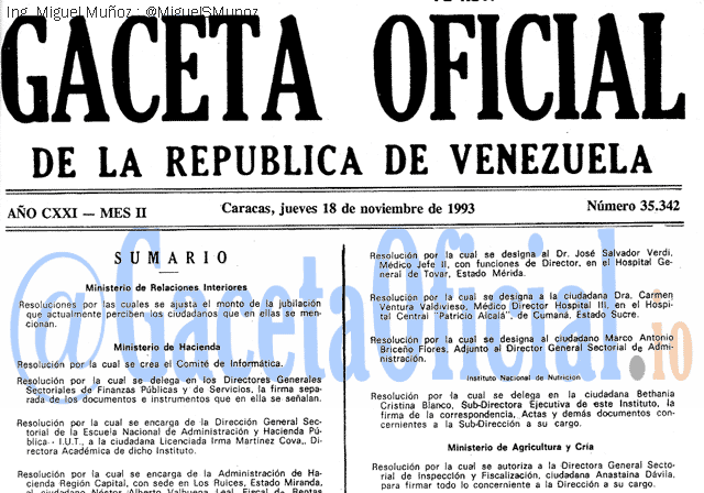 Gaceta Oficial 35342 del 18 Noviembre 1993