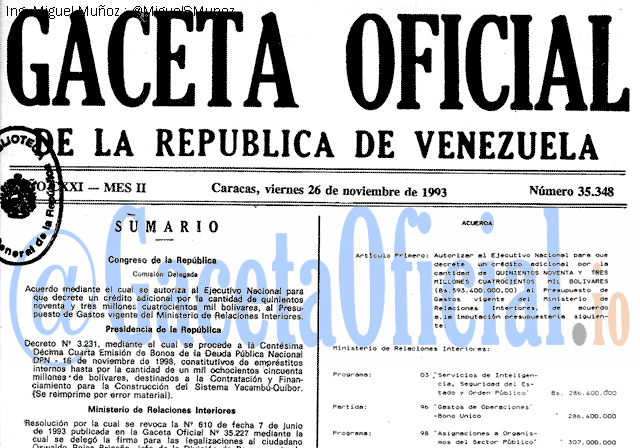 Gaceta Oficial 35348 del 26 Noviembre 1993