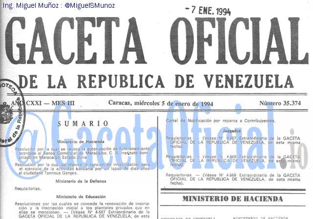 Gaceta Oficial 35374 del 5 Enero 1994