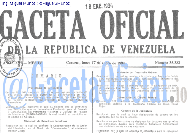 Gaceta Oficial 35382 del 17 Enero 1994