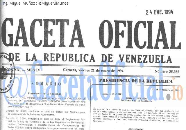 Gaceta Oficial 35386 del 21 Enero 1994