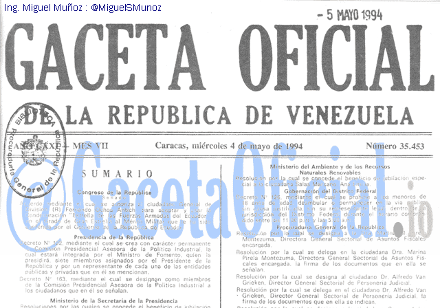 Gaceta Oficial 35453 del 4 Mayo 1994