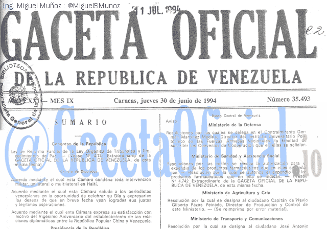 Gaceta Oficial 35493 del 30 Junio 1994