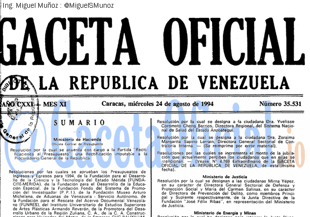 Gaceta Oficial 35531 del 24 Agosto 1994
