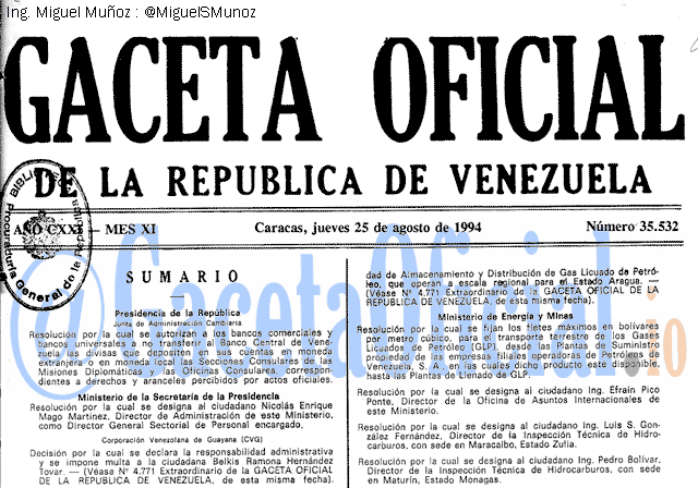 Gaceta Oficial 35532 del 25 Agosto 1994