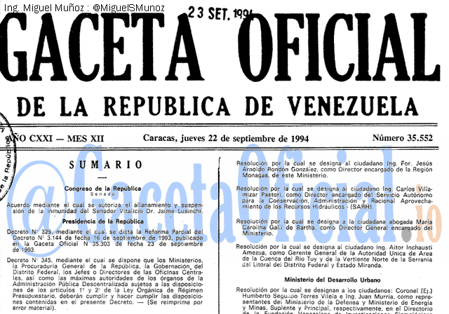 Gaceta Oficial 35552 del 22 Septiembre 1994