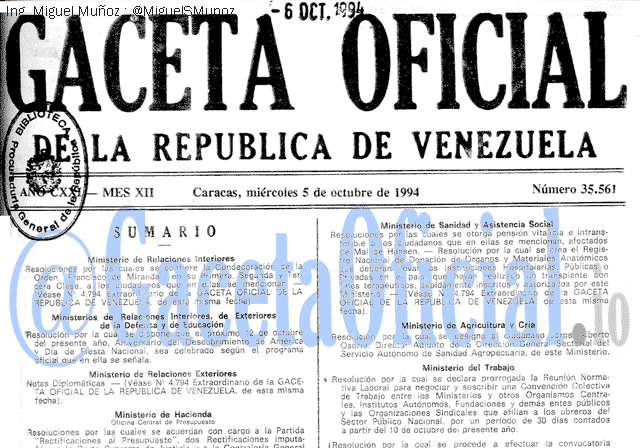 Gaceta Oficial 35561 del 5 Octubre 1994