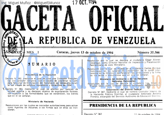 Gaceta Oficial 35566 del 13 Octubre 1994