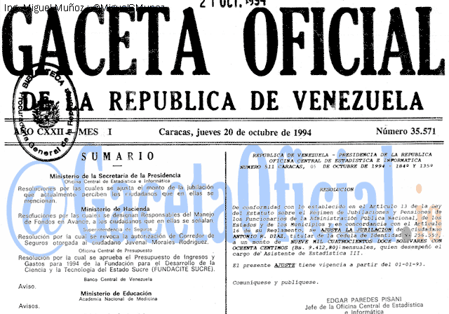 Gaceta Oficial 35571 del 20 Octubre 1994