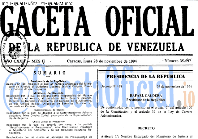 Gaceta Oficial 35597 del 28 Noviembre 1994