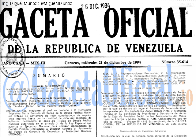 Gaceta Oficial 35614 del 21 Diciembre 1994