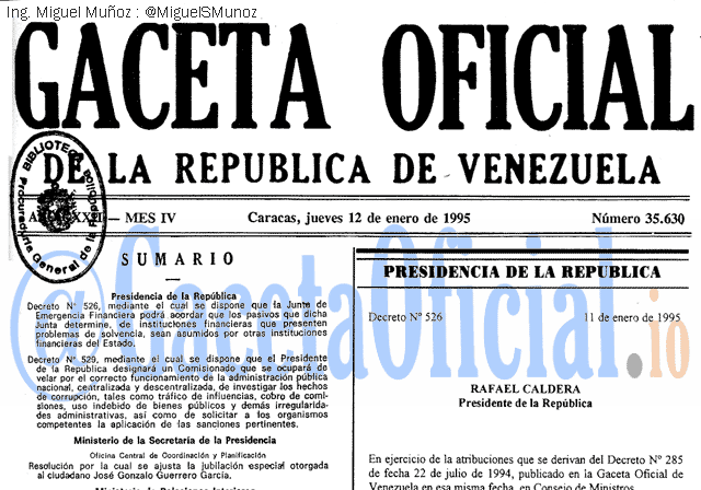 Gaceta Oficial 35630 del 12 Enero 1995